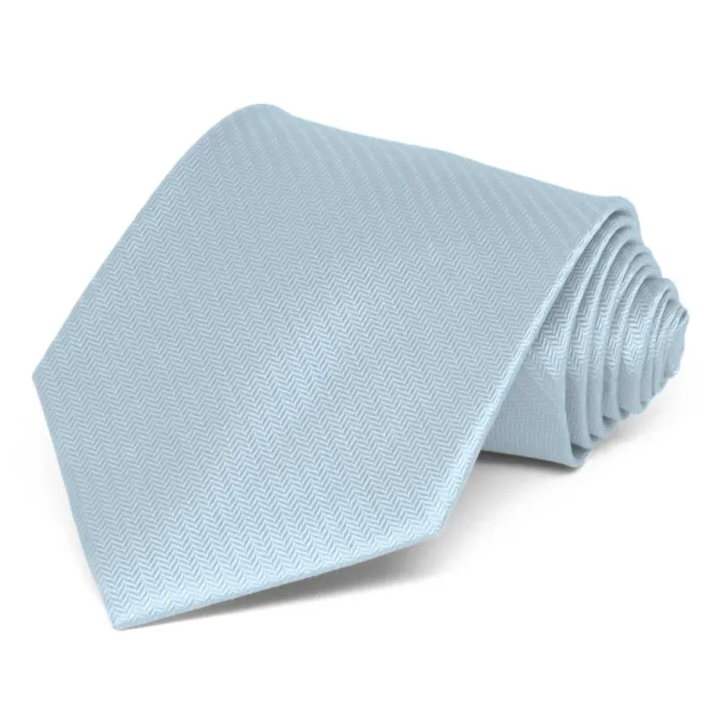 Pale Blue Herringbone Silk Extra Long Necktie sold by TieMart