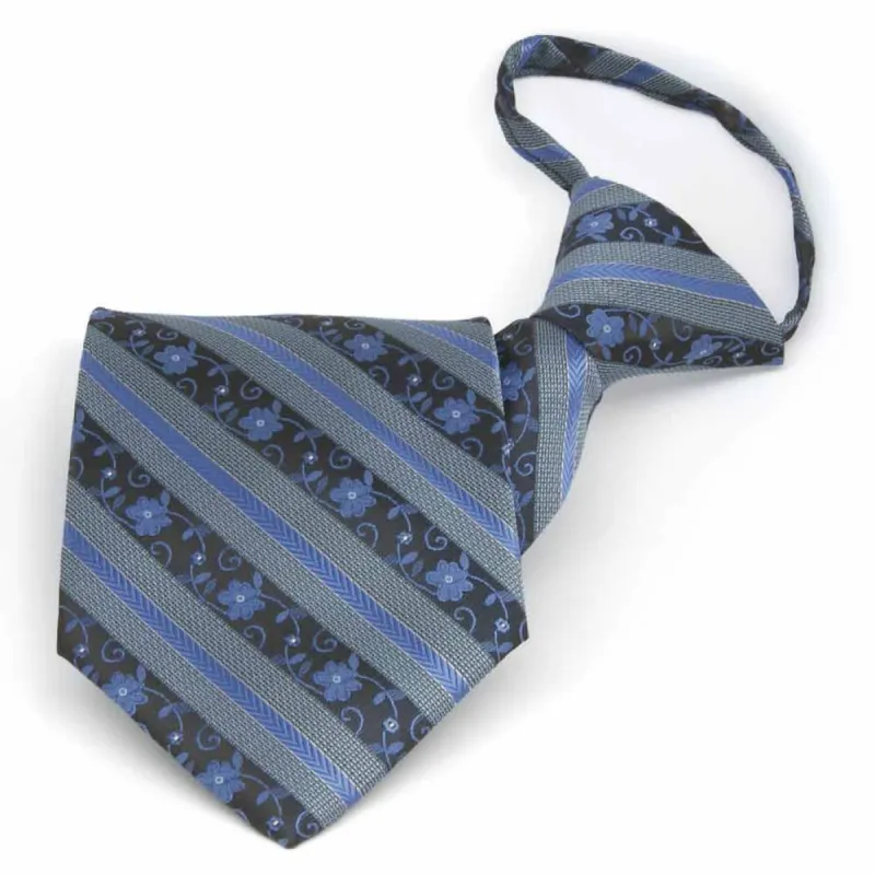 Brilliant Blue Anna Floral Striped Zipper Tie sold by TieMart