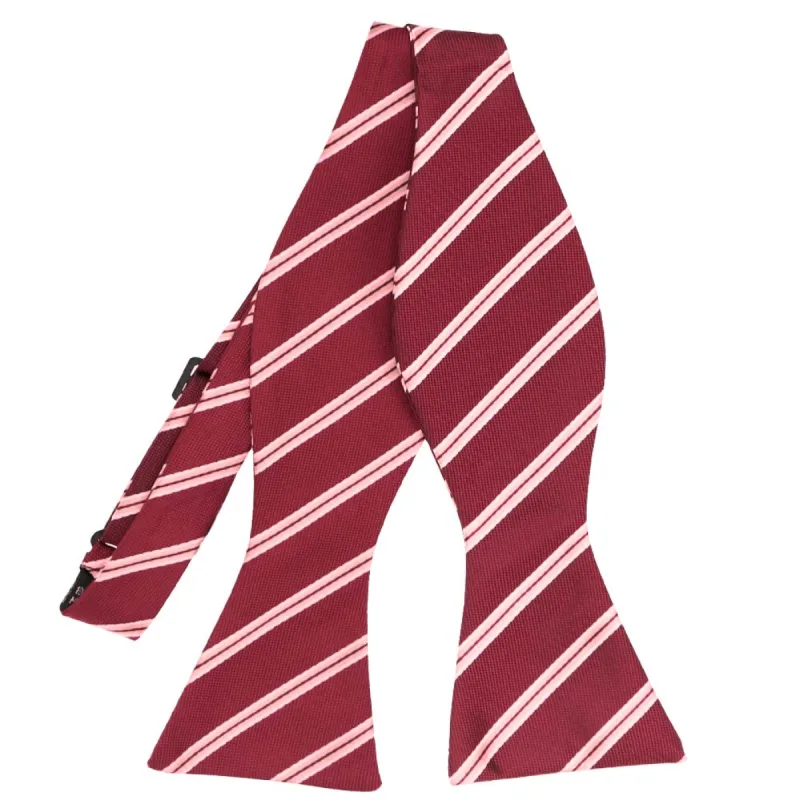 Burgundy Melvin Striped Self-Tie Bow Tie sold by TieMart