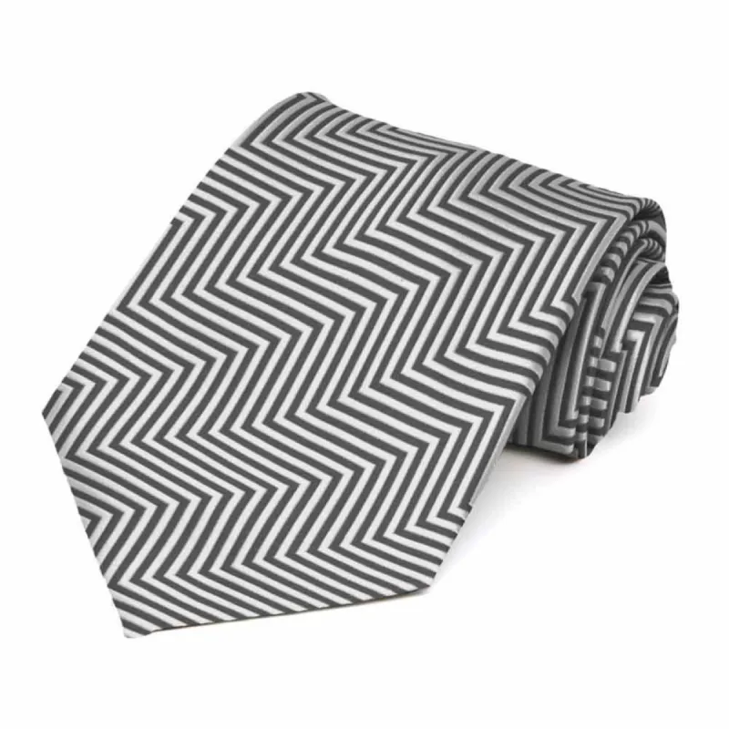 Pewter Kimberly Chevron Striped Necktie sold by TieMart