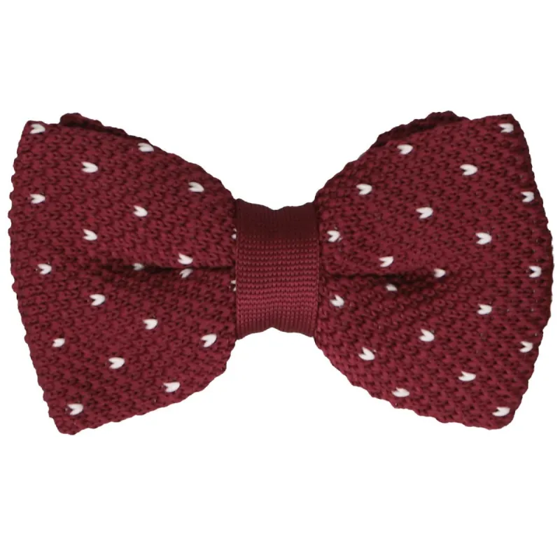 Burgundy Polka Dot Knit Bow Tie sold by TieMart