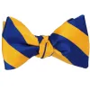 Royal Blue and Golden Yellow Striped Self-Tie Bow Tie sold by TieMart