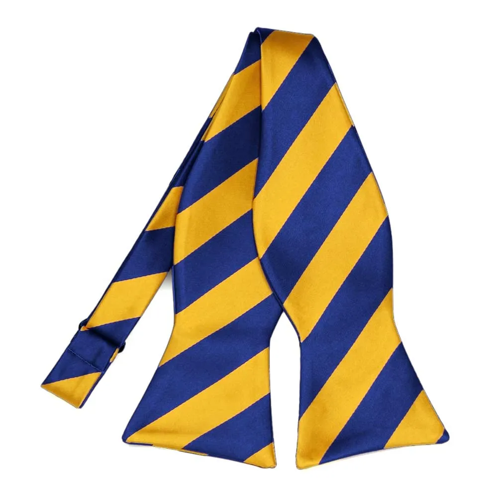 Royal Blue and Golden Yellow Striped Self-Tie Bow Tie sold by TieMart