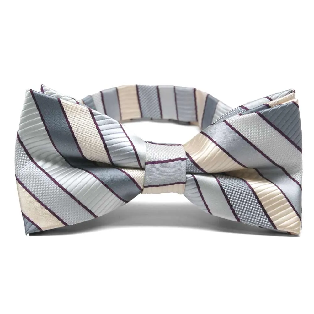 Light Silver Douglas Striped Band Collar Bow Tie sold by TieMart