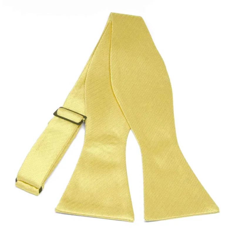 Butter Yellow Herringbone Silk Self-Tie Bow Tie sold by TieMart