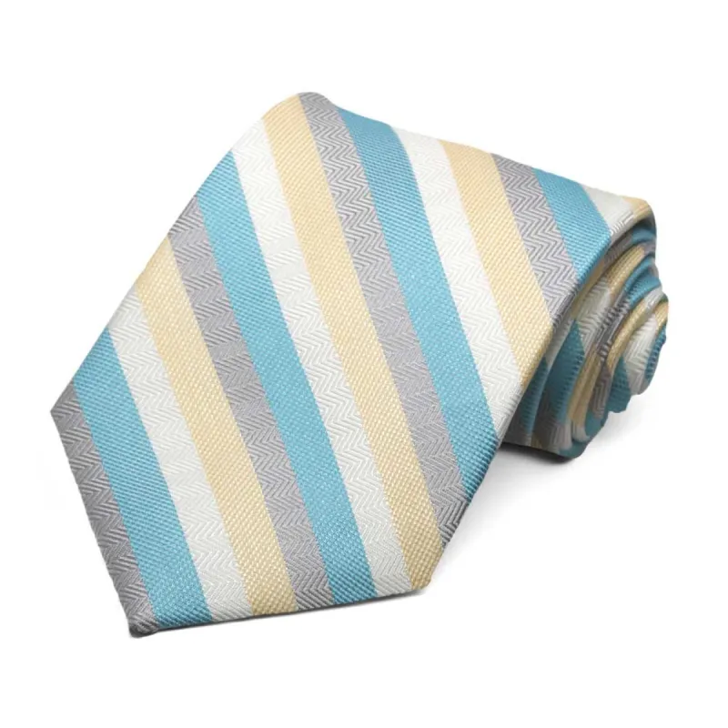 Turquoise and Light Yellow Instructor Striped Cotton/Silk Necktie sold by TieMart