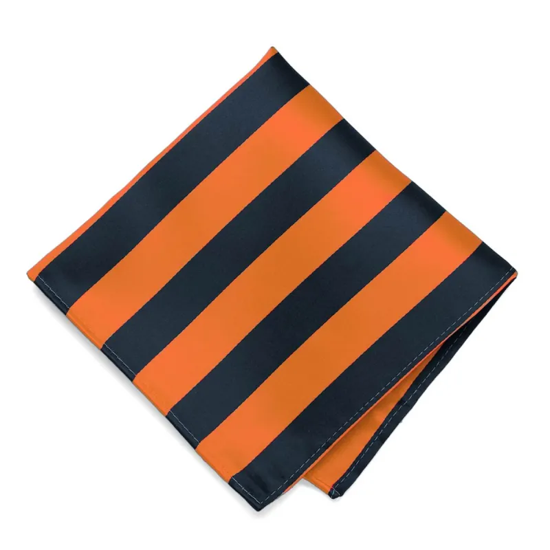 Navy Blue and Orange Striped Pocket Square sold by TieMart