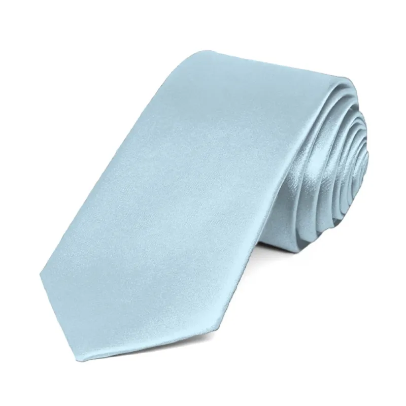 Pale Blue Slim Solid Color Necktie, 2.5" Width sold by TieMart