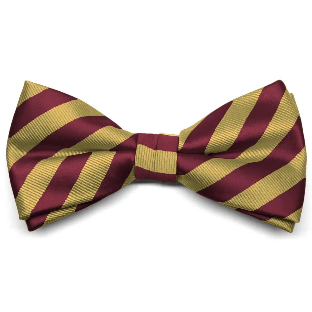 Maroon and Gold Formal Striped Bow Tie sold by TieMart