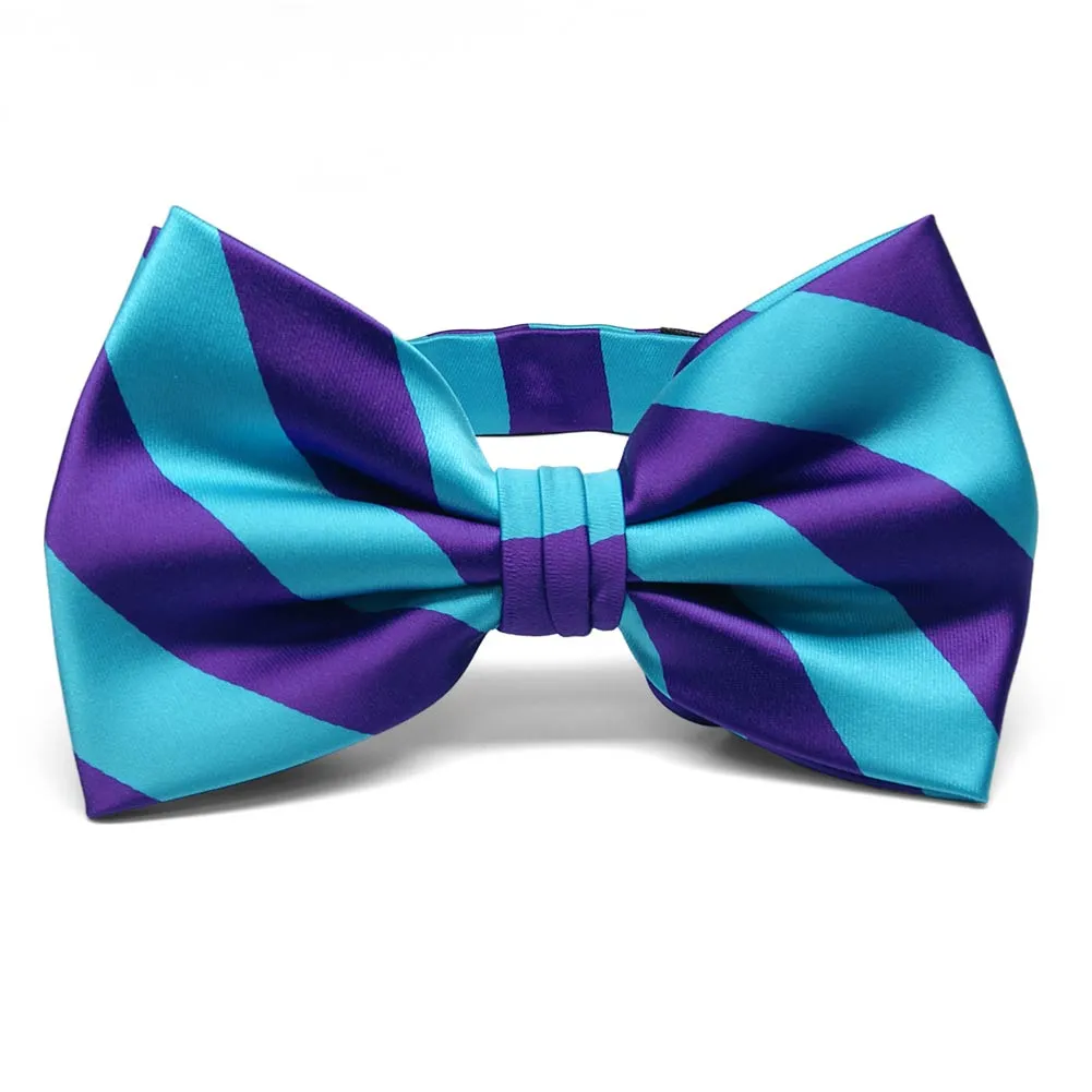 Dark Purple and Turquoise Striped Bow Tie sold by TieMart