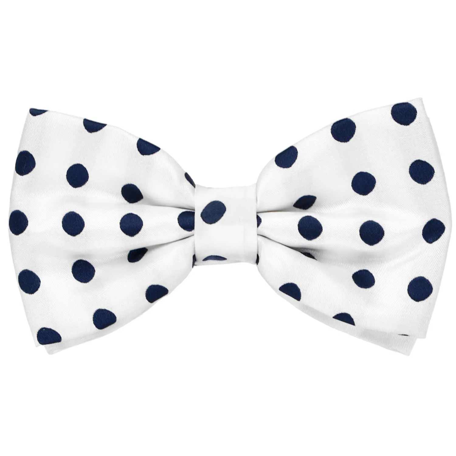 White and Navy Blue Quincy Polka Dot Bow Tie sold by TieMart