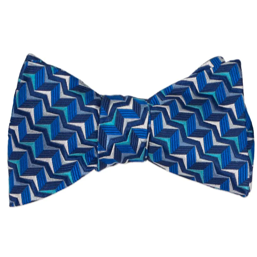 Royal Blue Operator Geometric Silk Self-Tie Bow Tie sold by TieMart product image thumbnail 2