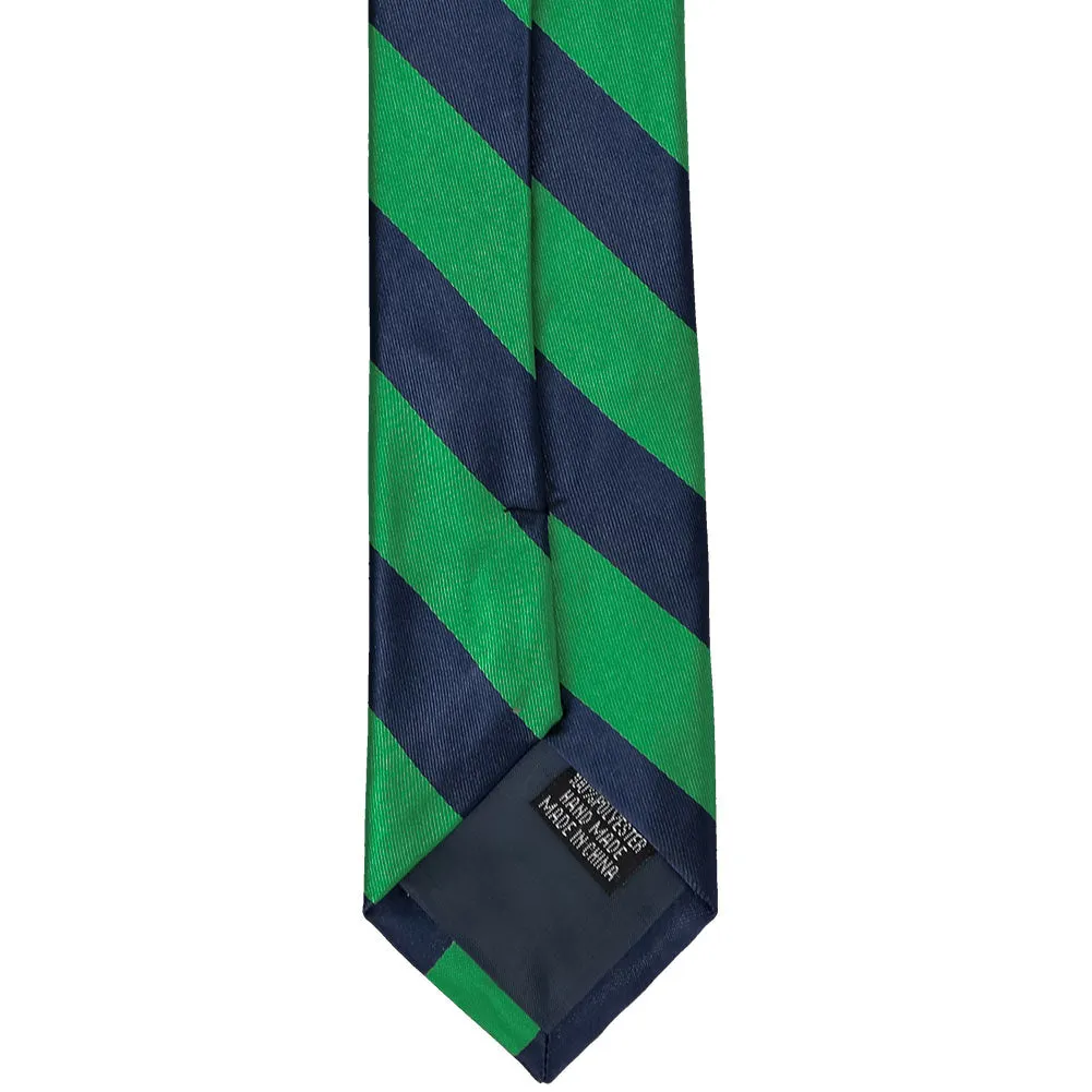 Kelly Green and Navy Blue Striped Slim Tie, 2.5" Width sold by TieMart product image thumbnail 4