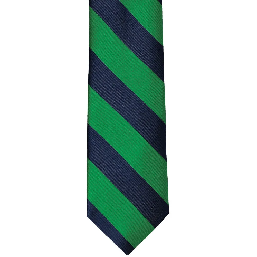 Kelly Green and Navy Blue Striped Slim Tie, 2.5" Width sold by TieMart product image thumbnail 2
