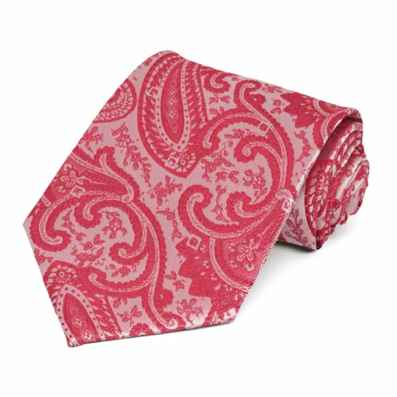 Red Clara Paisley Extra Long Necktie sold by TieMart
