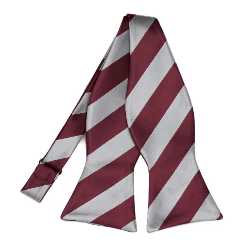 Burgundy and Silver Striped Self-Tie Bow Tie sold by TieMart