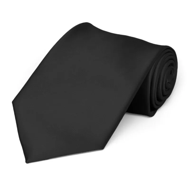 Black Premium Extra Long Solid Color Necktie sold by TieMart