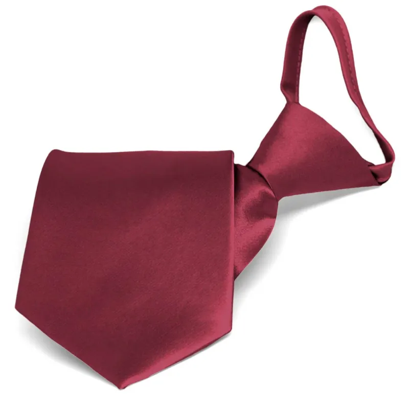 Claret Solid Color Zipper Tie sold by TieMart