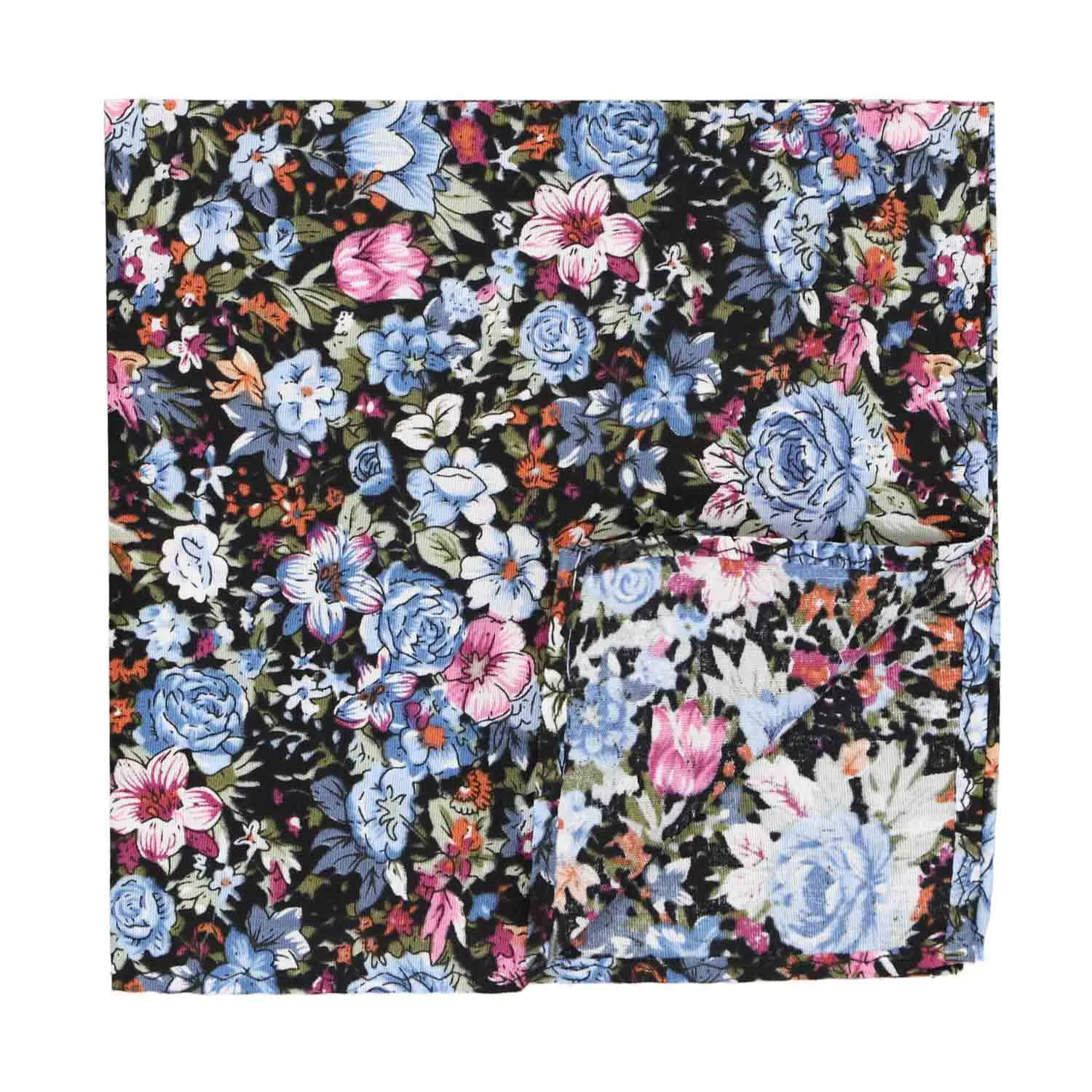 Dusty Blue and Black Maywood Floral Pocket Square sold by TieMart product image thumbnail 2