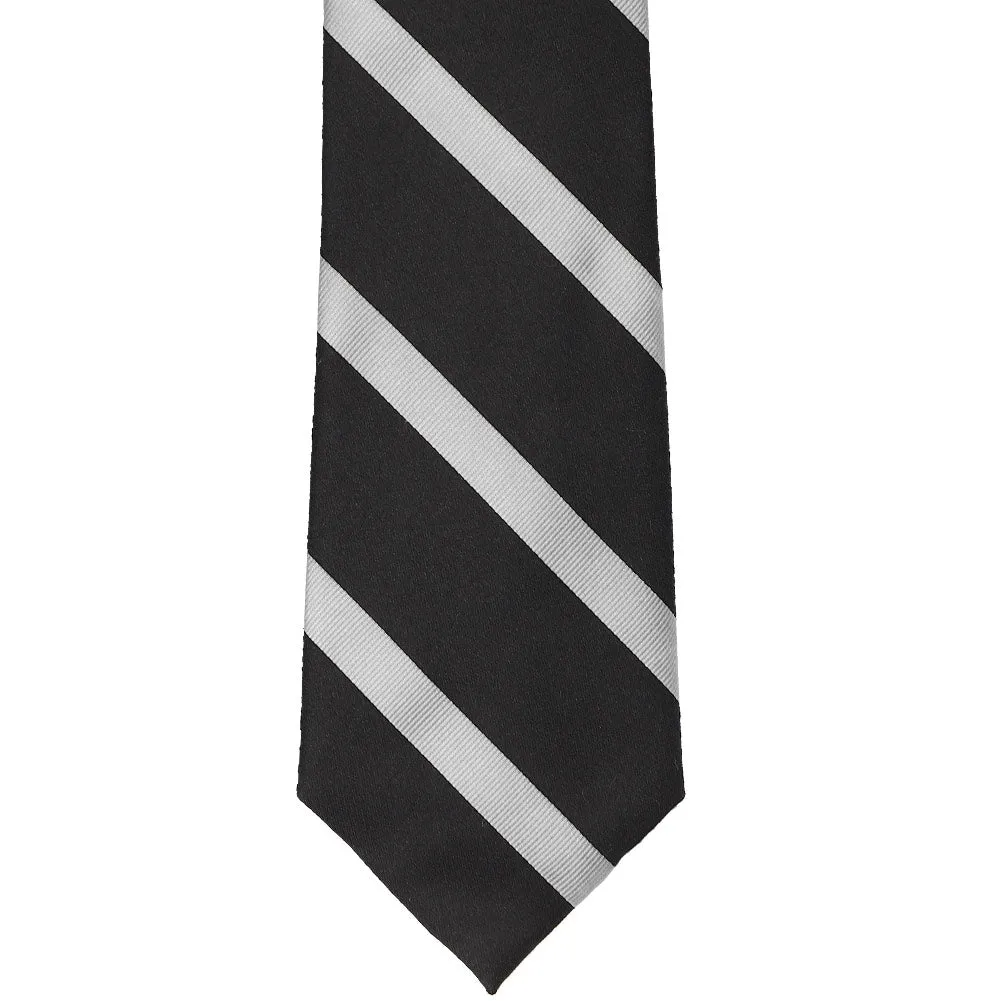 Black and Silver Striped Cotton/Silk Necktie sold by TieMart product image thumbnail 2