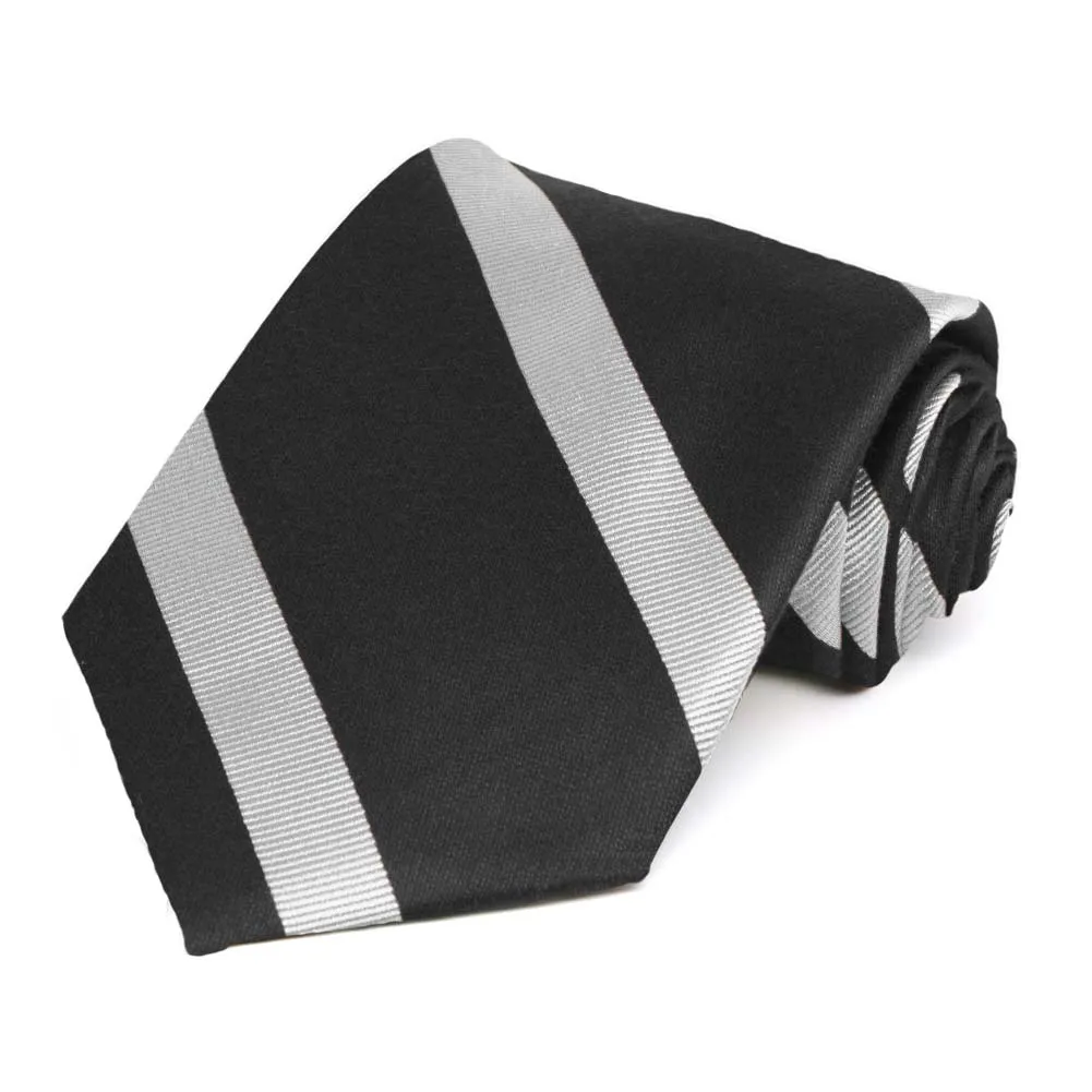 Black and Silver Striped Cotton/Silk Necktie sold by TieMart