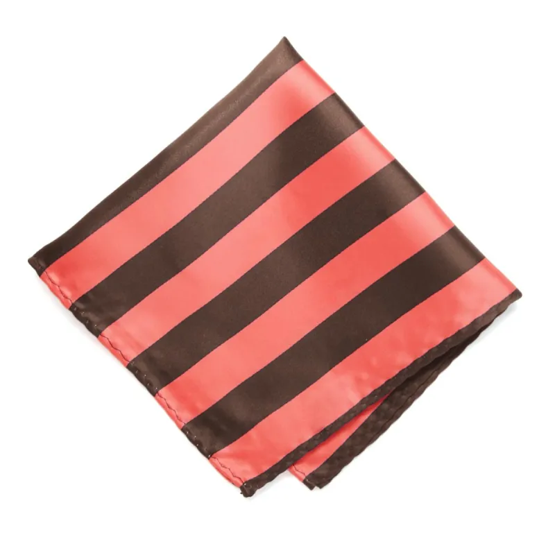 Bright Coral and Brown Striped Pocket Square sold by TieMart