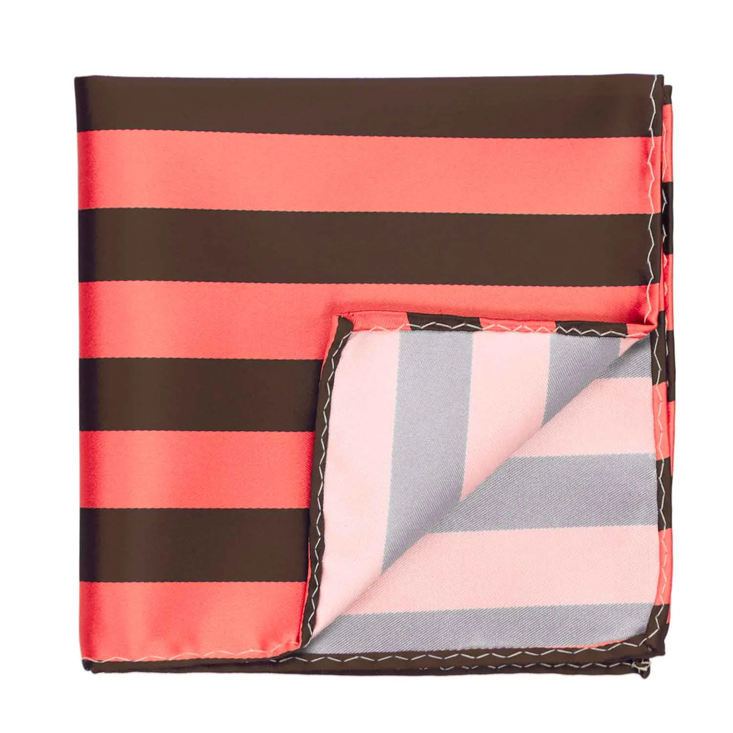 Bright Coral and Brown Striped Pocket Square sold by TieMart product image thumbnail 2