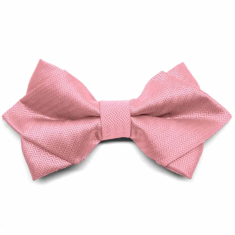 Rose Petal Pink Herringbone Diamond Tip Bow Tie sold by TieMart