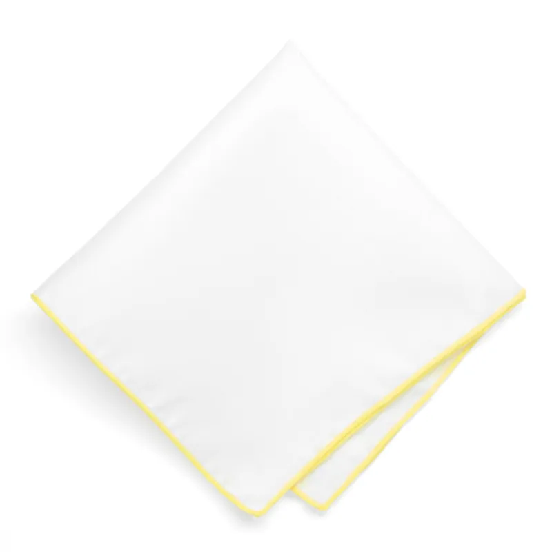 Bright Yellow Tipped White Pocket Square sold by TieMart