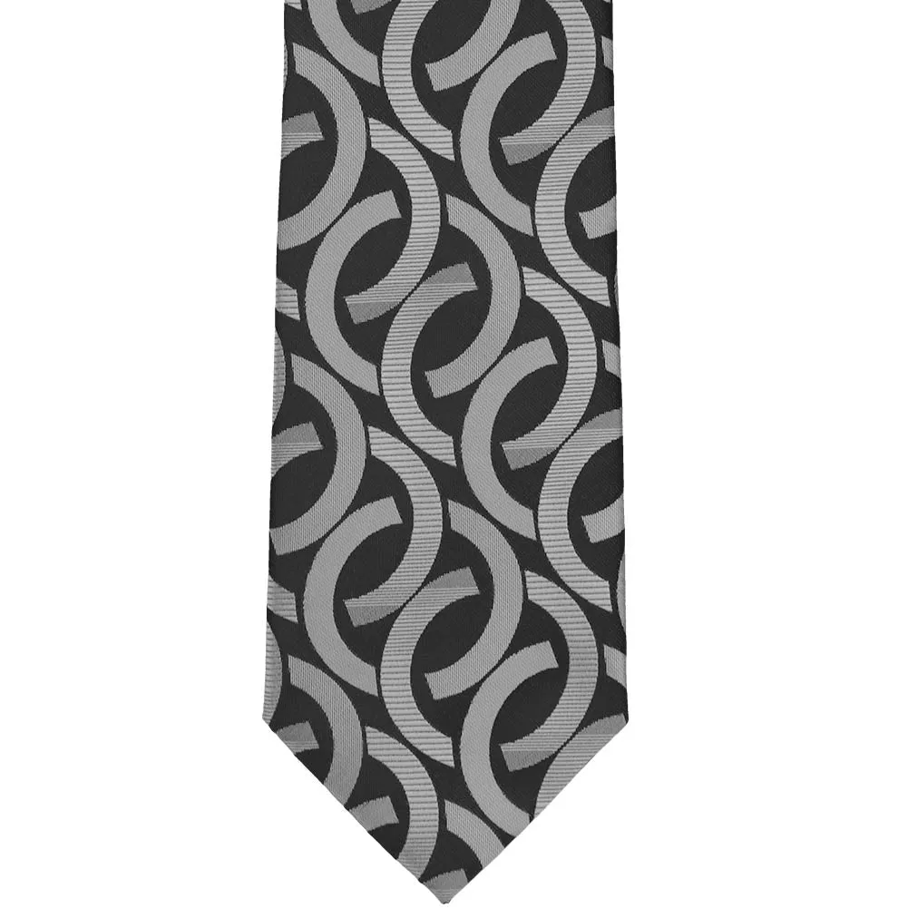 Black Kay Link Pattern Zipper Tie sold by TieMart product image thumbnail 2