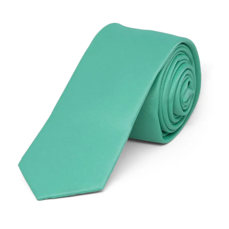 Aquamarine Skinny Solid Color Necktie, 2" Width sold by TieMart