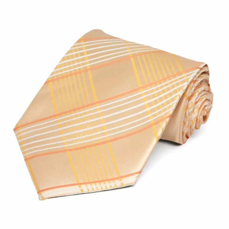 Apricot Jeffrey Plaid Extra Long Necktie sold by TieMart