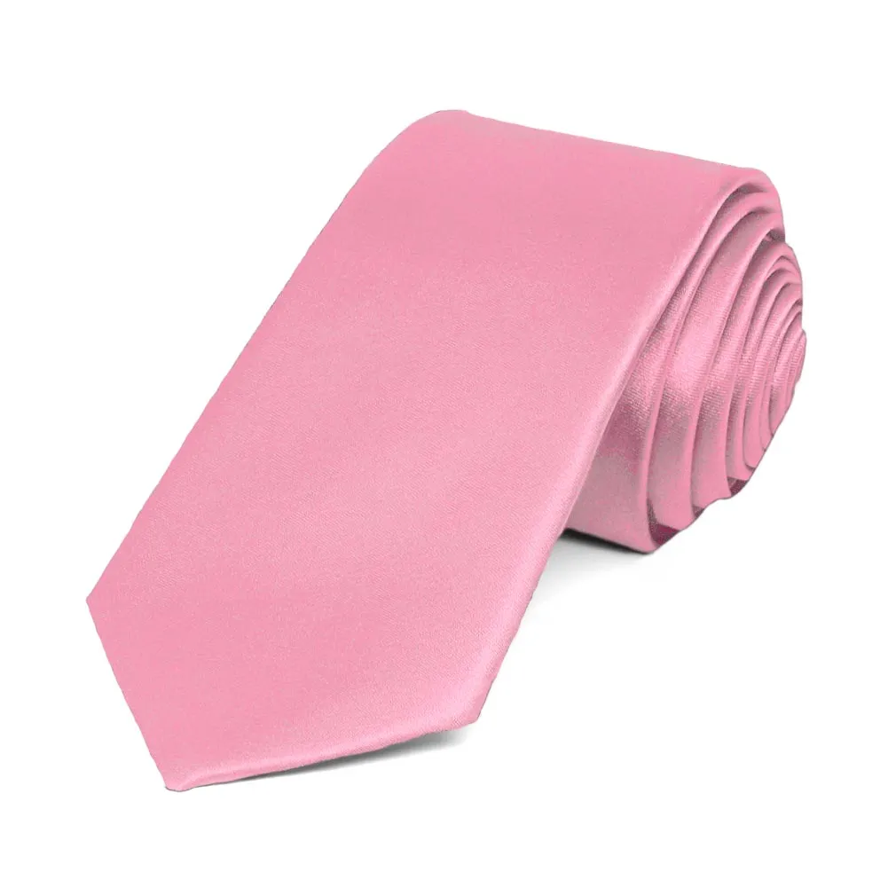 Bright Pink Slim Solid Color Necktie, 2.5" Width sold by TieMart