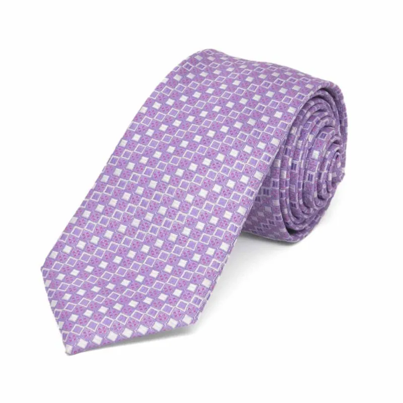 Thistle Purple Marie Square Pattern Slim Necktie, 2.5" Width sold by TieMart