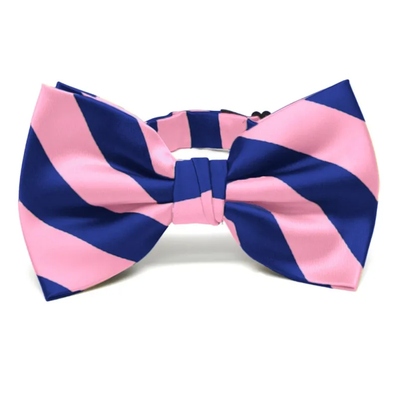 Pink and Royal Blue Striped Bow Tie sold by TieMart
