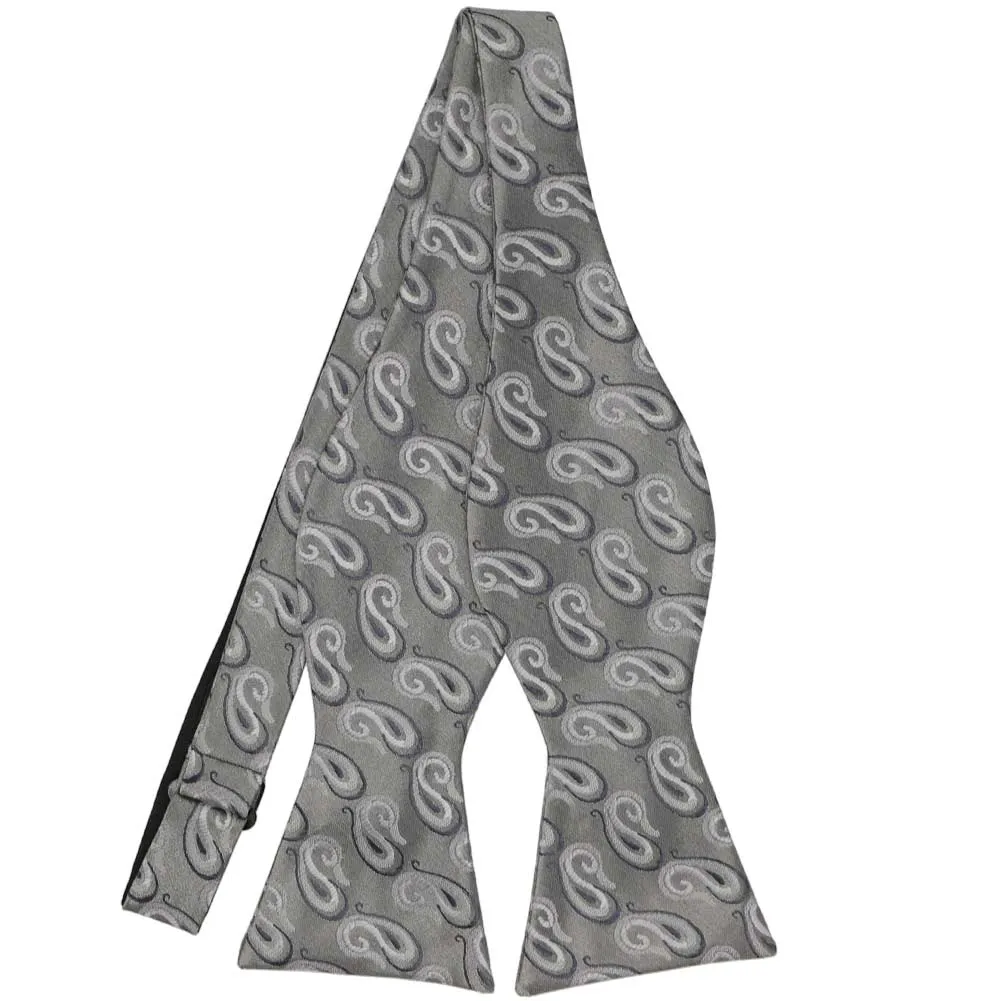 Gray and Silver Etna Paisley Self-Tie Bow Tie sold by TieMart