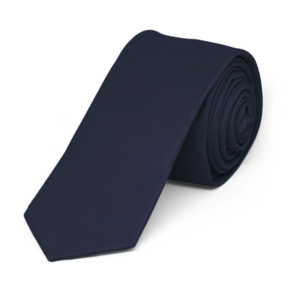 Dark Navy Blue Skinny Solid Color Necktie, 2" Width sold by TieMart