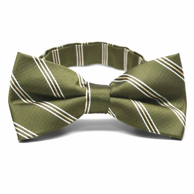 Moss Green Melvin Striped Band Collar Bow Tie sold by TieMart