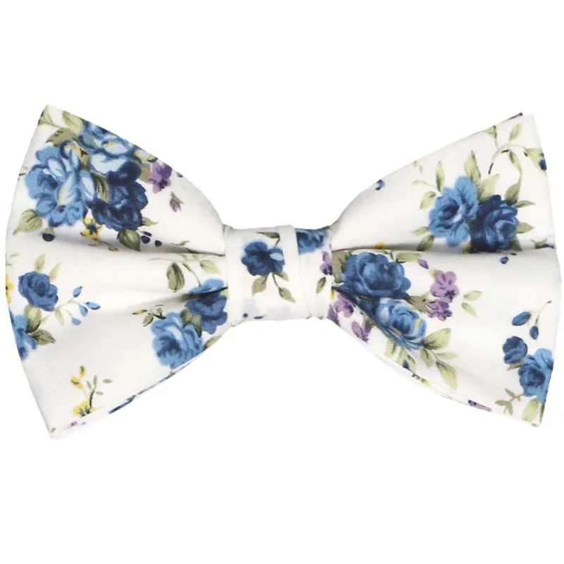 Dusty Blue and White Burbank Floral Bow Tie sold by TieMart