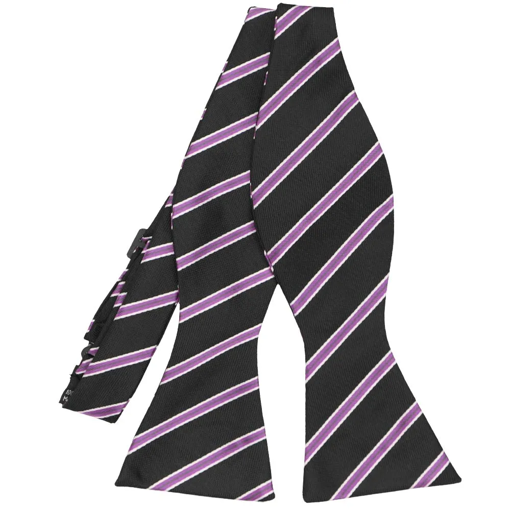 Black Melvin Striped Self-Tie Bow Tie sold by TieMart