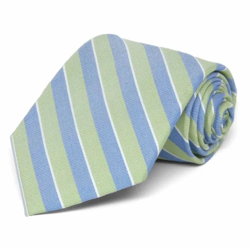 Green and Blue Aristocrat Striped Cotton/Silk Extra Long Necktie sold by TieMart