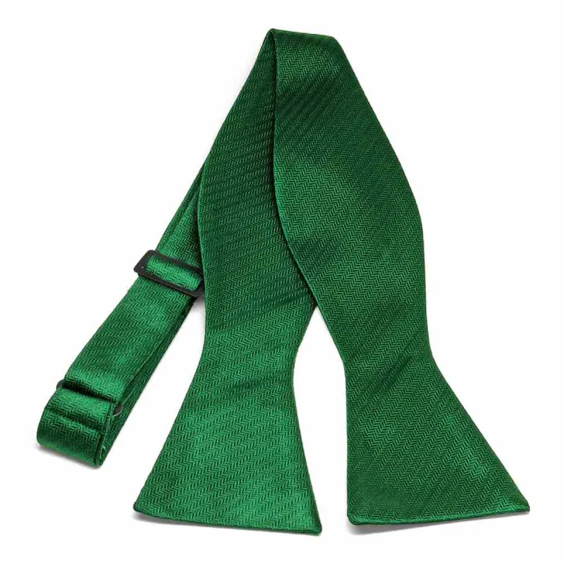 Kelly Green Herringbone Silk Self-Tie Bow Tie sold by TieMart