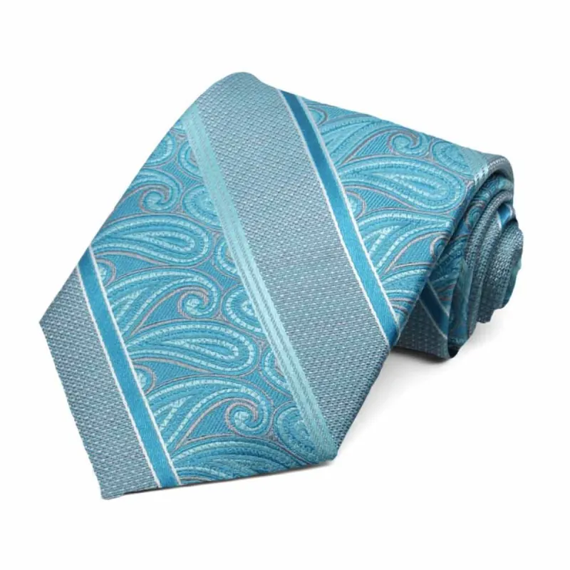 Turquoise Editor Paisley Striped Silk Necktie sold by TieMart