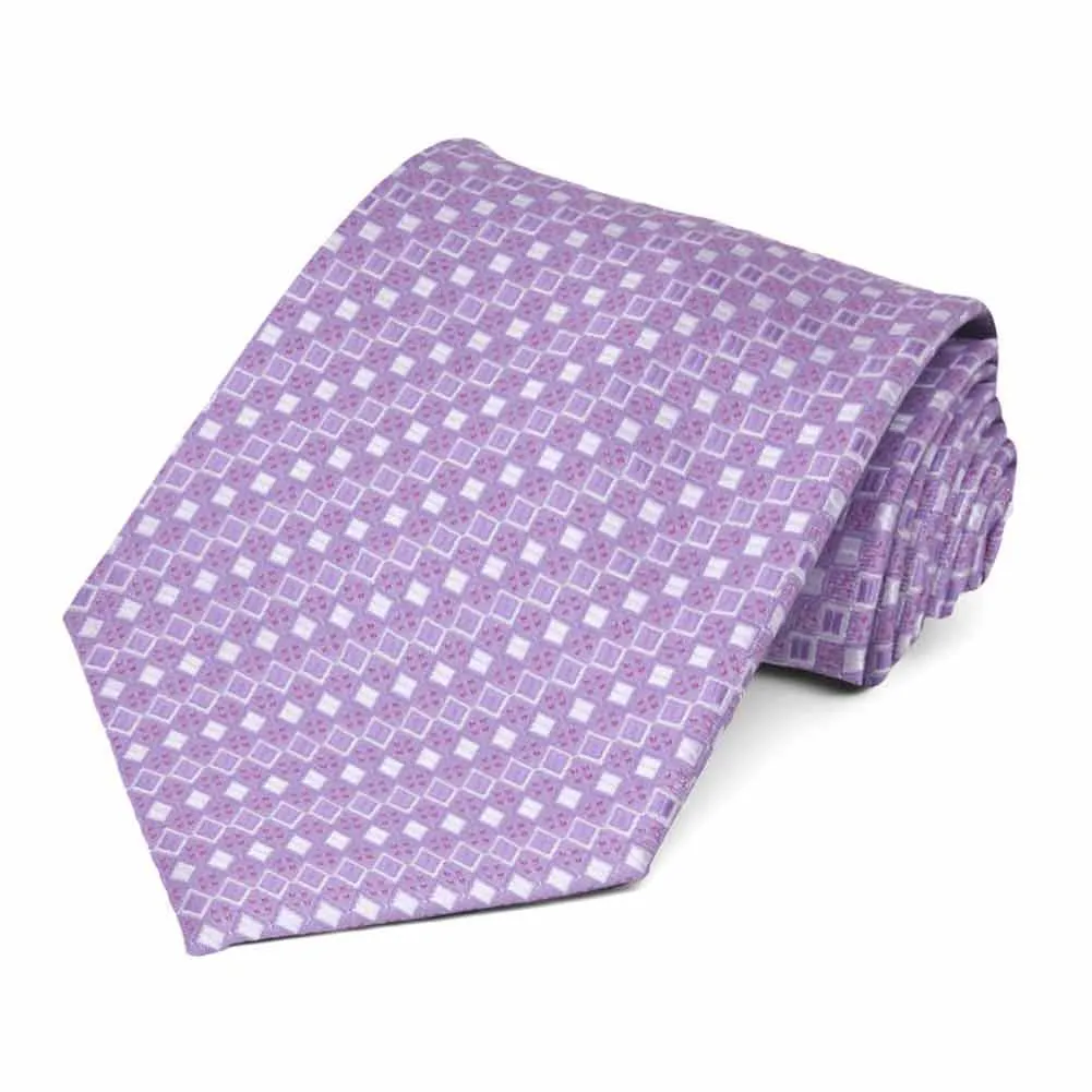 Thistle Purple Marie Square Pattern Extra Long Necktie sold by TieMart