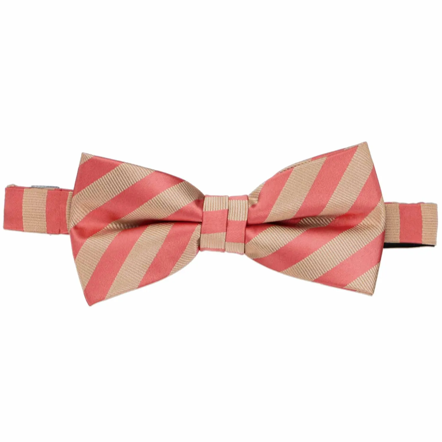 Palm Coast Coral and Beige Formal Striped Bow Tie sold by TieMart product image thumbnail 2