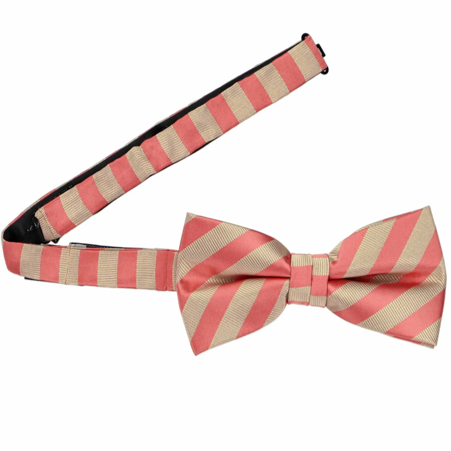 Palm Coast Coral and Beige Formal Striped Bow Tie sold by TieMart product image thumbnail 3