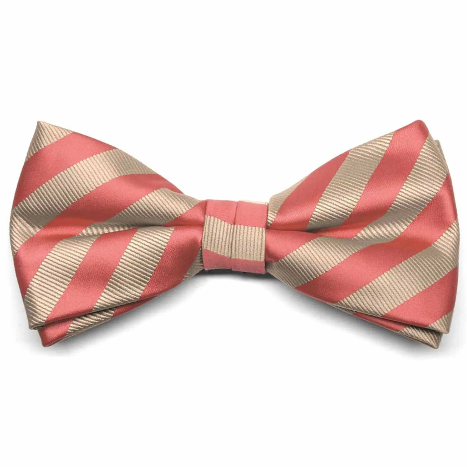 Palm Coast Coral and Beige Formal Striped Bow Tie sold by TieMart