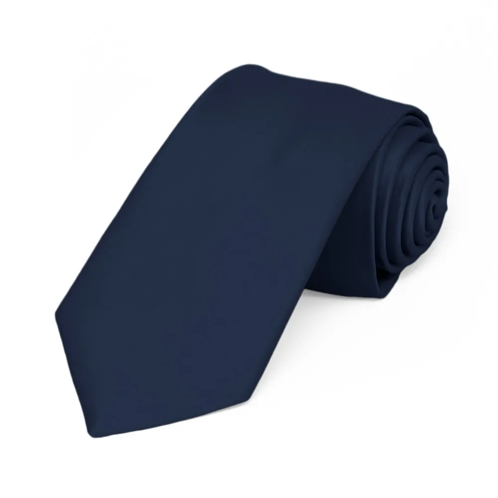 Navy Blue Premium Slim Necktie, 2.5" Width sold by TieMart