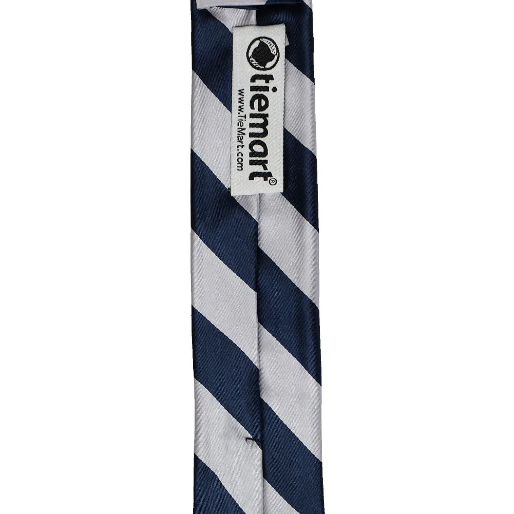 Navy Blue and Silver Striped Skinny Tie, 2" Width sold by TieMart product image thumbnail 3