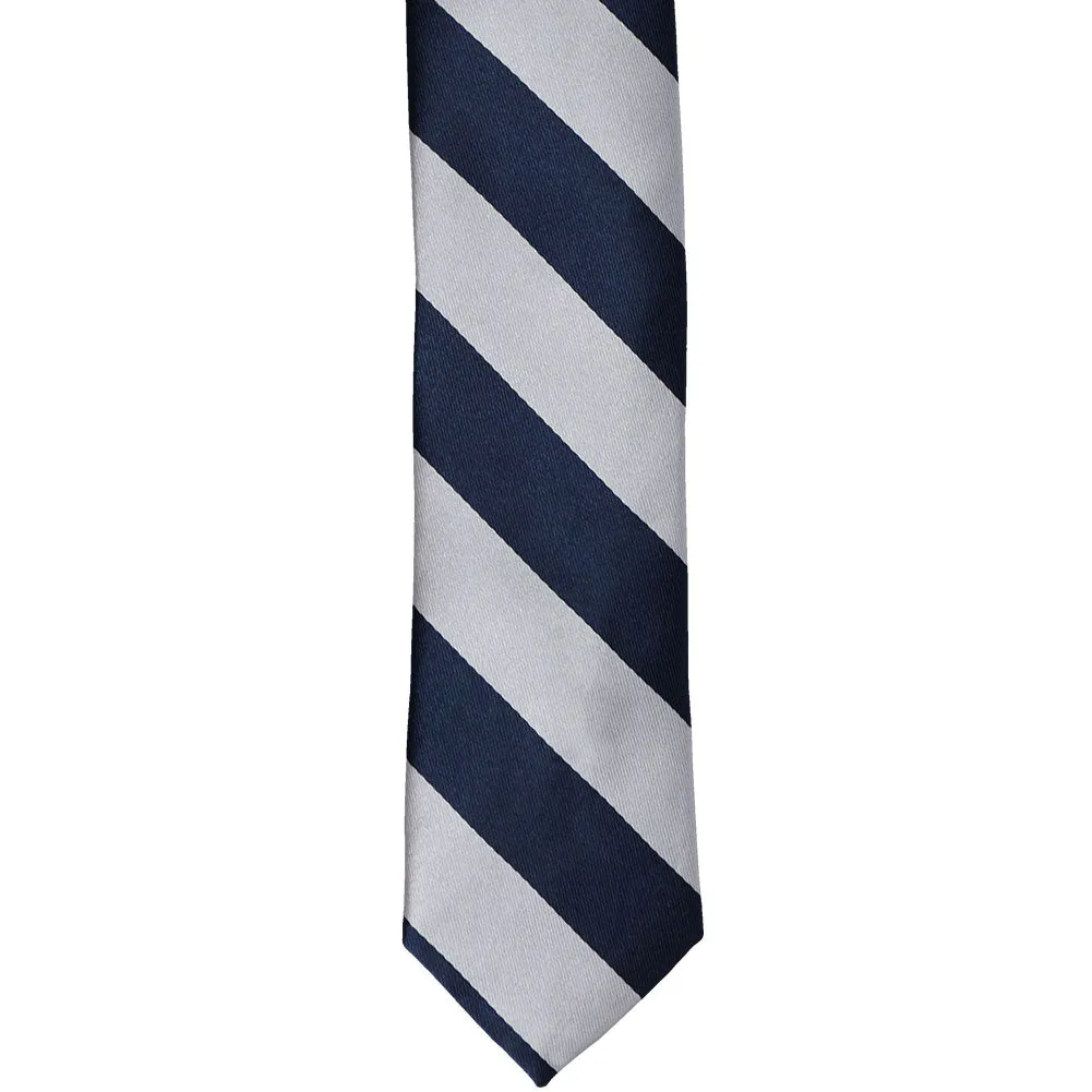 Navy Blue and Silver Striped Skinny Tie, 2" Width sold by TieMart product image thumbnail 2
